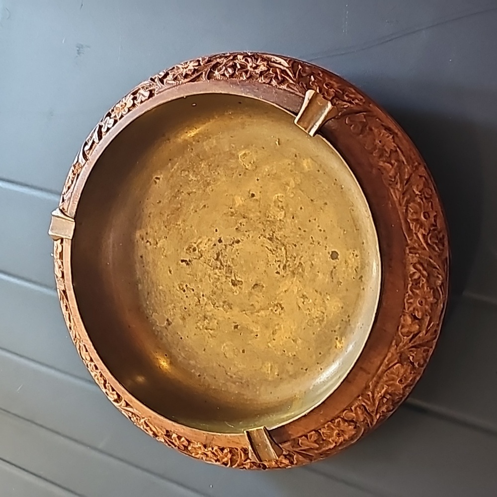 Brass and Wood Ashtray
